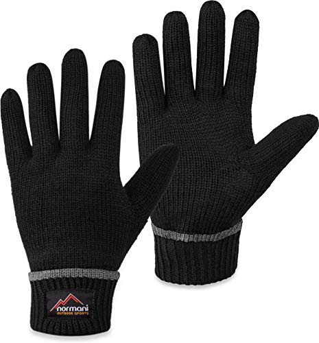 normani Wollhandschuhe Fingerhandschuhe mit Thinsulate™ Thermofutter und Fleece Innenmaterial - Strickhandschuhe für Damen und Herren (XS bis 4XL) Farbe Schwarz Größe XXL von normani