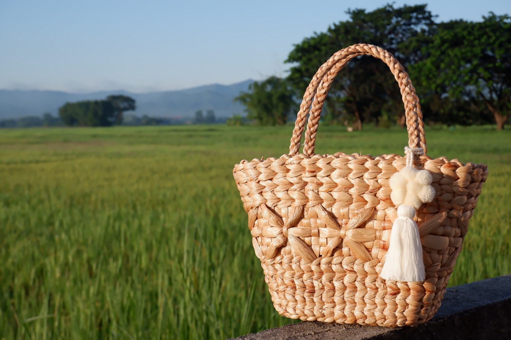 Blumen-Mädchen-Korb Mit Quaste, Sommer-Blumen-Tasche, Strand-Einkaufstasche, Strohtasche von nornorbag