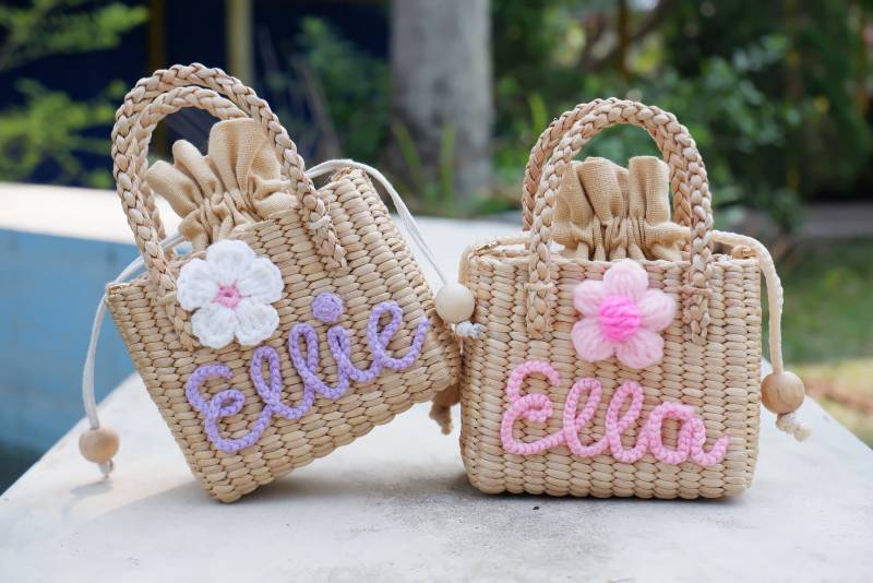 Monogramm Kinder Stroh Geldbörse Minitasche Personalisiert von nornorbag