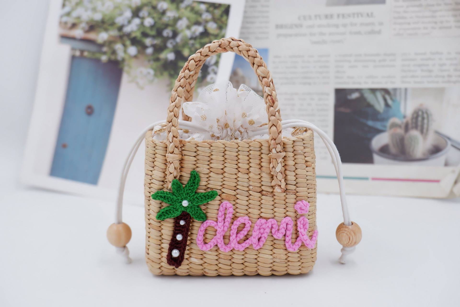 Mädchen Geldbörse, Monogramm Tasche, Blumen Geschenk, Kinder Tasche Mädchen, Mini Personalisierte Stroh Geldbörse von nornorbag