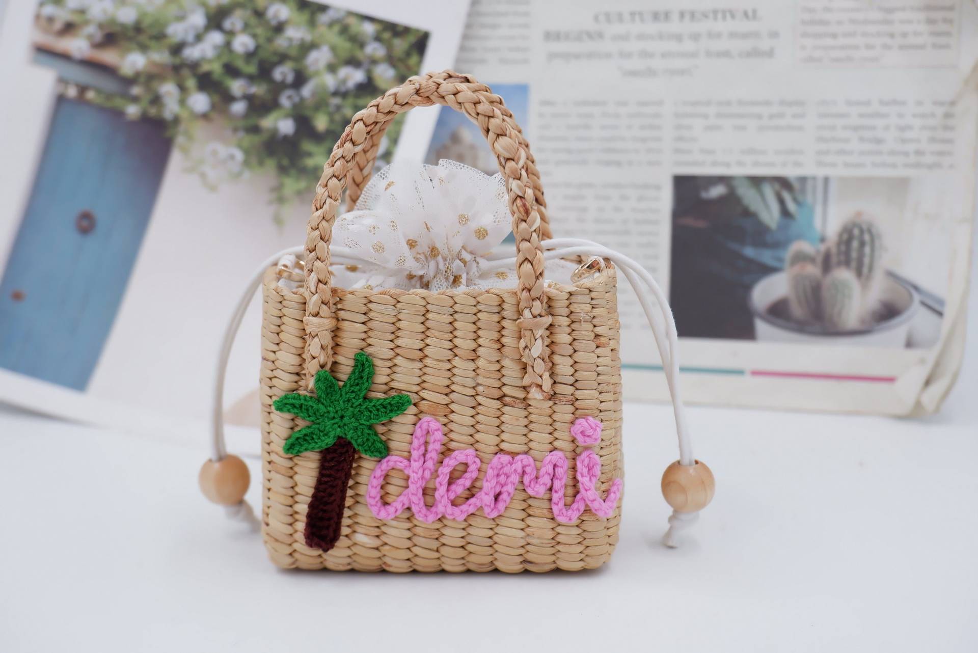 Mädchen Geldbörse, Monogramm Tasche, Blumen Geschenk, Kinder Tasche Mädchen, Mini Personalisierte Stroh Geldbörse von nornorbag