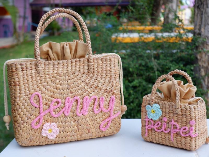 Personalisierte Mutter Tochter Wasserhyazinthe Taschen Passende Mommy & Me Set Personalisierte Mutter Tochter Wasserhyazinthe Taschen Passende Mommy & Me Set von nornorbag