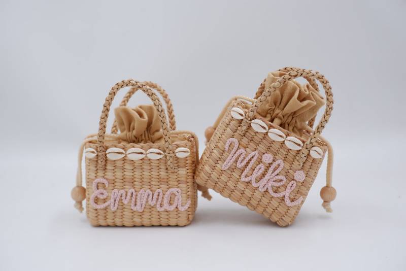 Personalisierte Stroh Strandtasche Für Mädchen Kids Shell Purse von nornorbag
