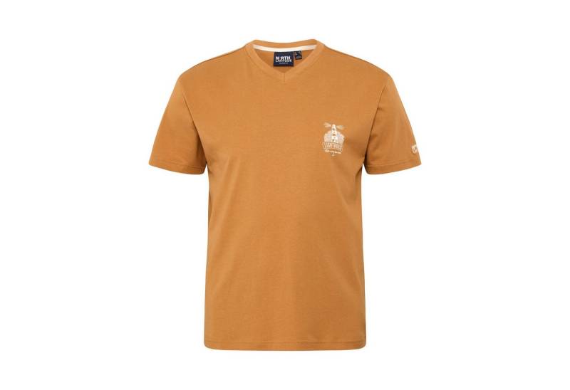 north 56 4 Print-Shirt V-Neck T-Shirt in Herren Übergrößen von North Latitude, camel von north 56 4