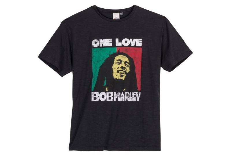 north 56 4 Rundhalsshirt Denim große Größen Herren T-Shirt schwarz Frontprint Bob Marley von north 56 4