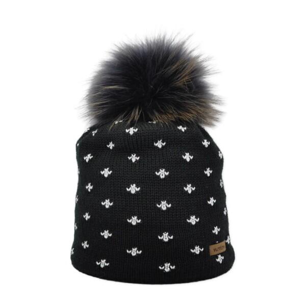 norton - Norton Mütze Siena, Wollmütze mit Muster und Echtfellbommel, Schwarz von norton