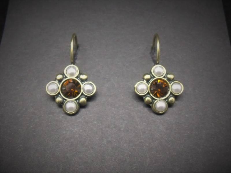 Mittelalterliche Ohrringe Rauchtopas Faux Perlen Antiqued Messing Kostenloser Versand Usa von nottheComfortZone