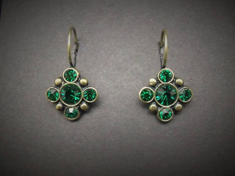 Ohrringe Smaragd Strass Antik Messing Mittelalter Renaissance Kostenloser Versand Usa von nottheComfortZone