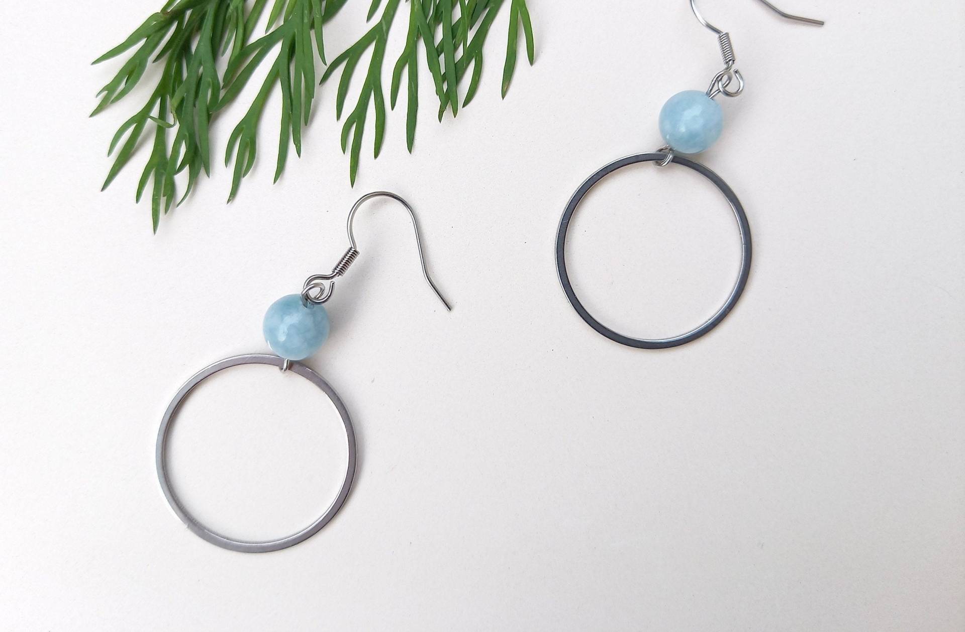 Loop Ohrhänger Aus Aquamarin Und Edelstahl // Loop Kombiniert Mit Blauer Perle/Design Unikat Schmuck Loop Ohrhänger Aus Aquamarin Und Edelstahl // Loop Kombiniert Mit Blauer Perle/Design Unikat Schmuck von nouimanufaktur