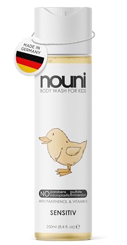 Duschgel/Waschgel für Kinder mit Panthenol & Vitamin E | sensitiv | ohne Parabene, Mineral Öl oder Mikroplastik made in Germany & vegan | mild zu den Augen - 250ml | nouni von nouni