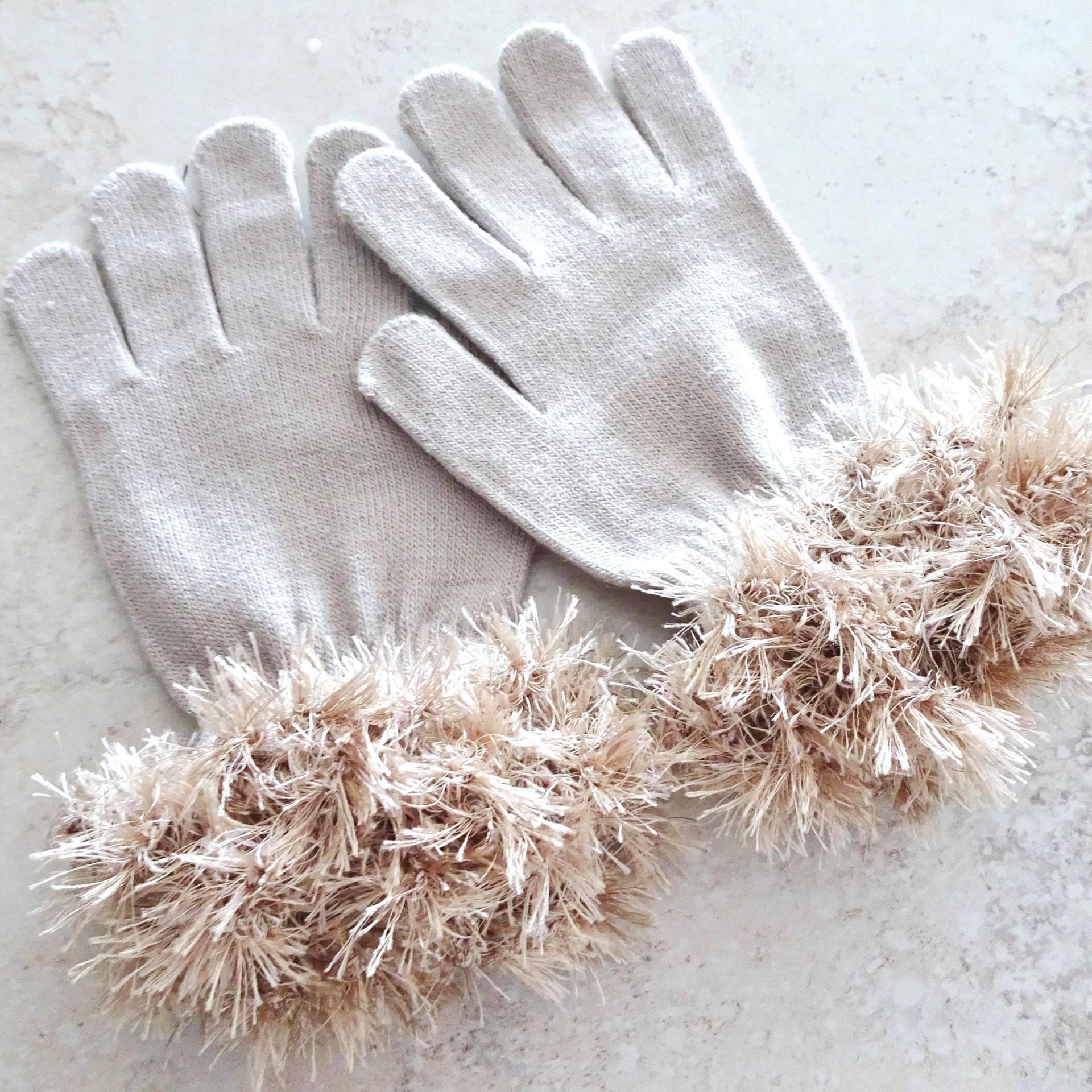 Camel Beige Strick Winter Handschuhe Gehäkelte Kunstpelz Manschetten von novelknitsdlm