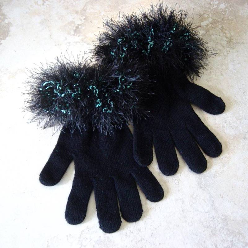 Gehäkelte Verzierte Schwarze Handschuhe Neuheit Pelzgarn Manschetten von novelknitsdlm