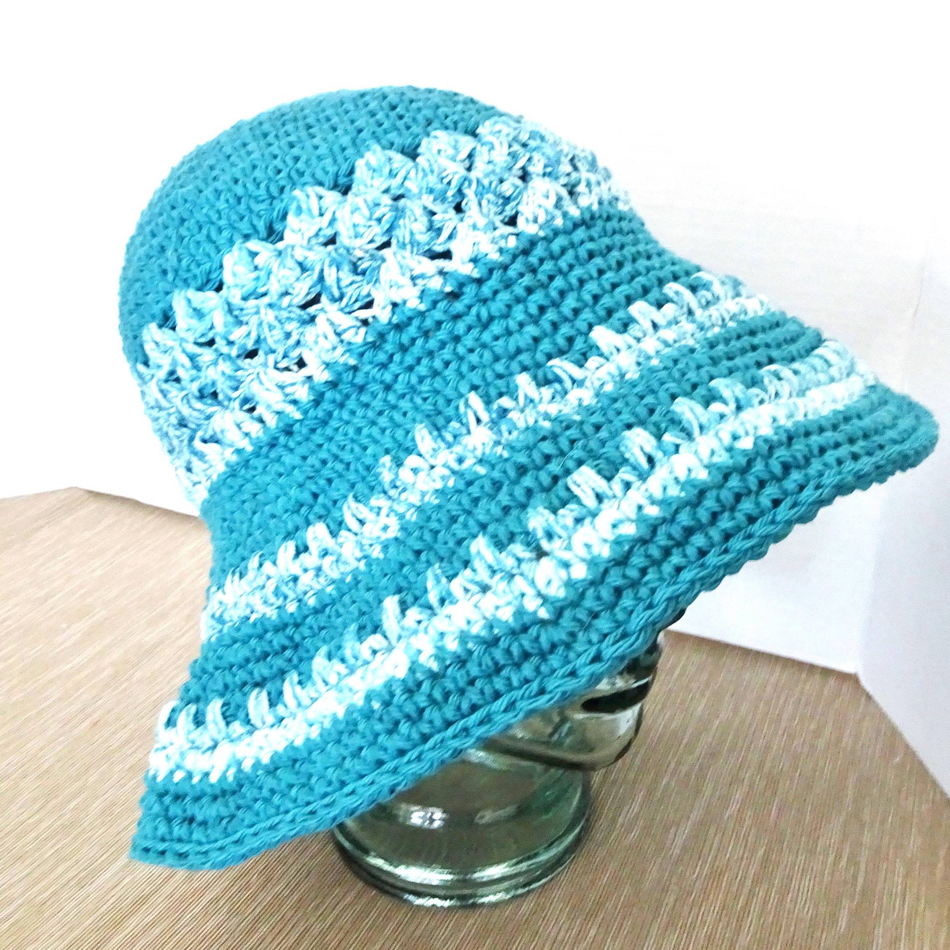Gehäkelter Sonnenhut in Türkis Damen Strandhut Aus Baumwolle Mit Flexibler Krempe von novelknitsdlm