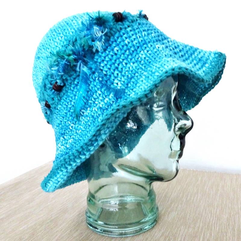 Gehäkelter Türkiser Sonnenhut Schlapphut von novelknitsdlm