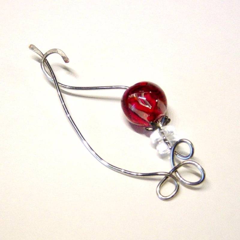 Rot Perlen Silberdraht Schalnadel, Accessoire Geschenk Für Sie von novelknitsdlm