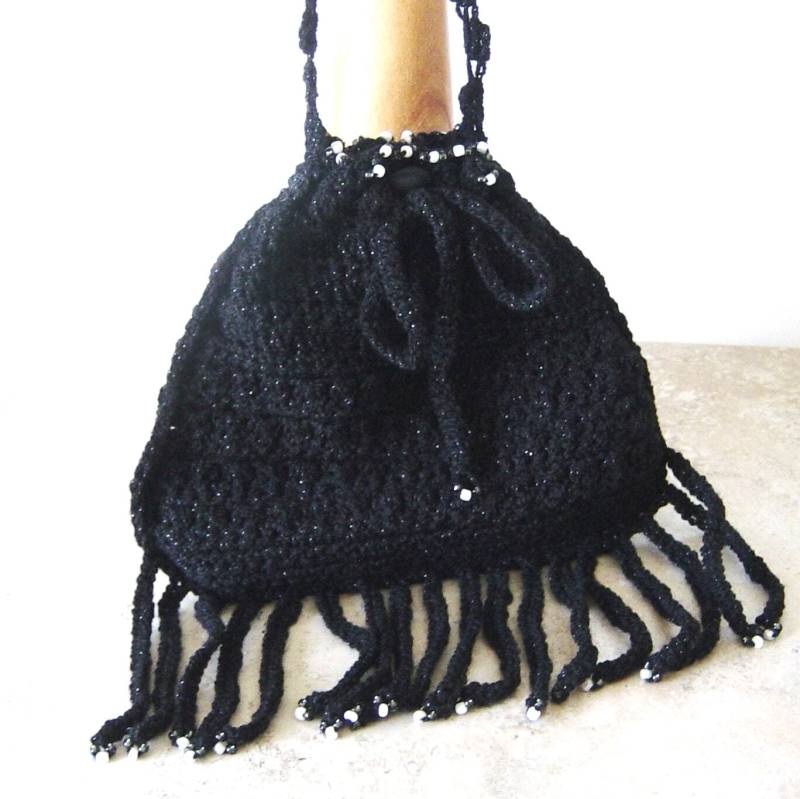 Schwarze Handgehäkelte Kordel Abend Handtasche, Wristlet Geldbörse von novelknitsdlm