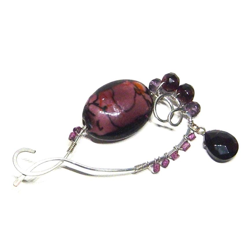 Silberdraht Brosche Lila Lampwork Glas - & Kristallperlen von novelknitsdlm
