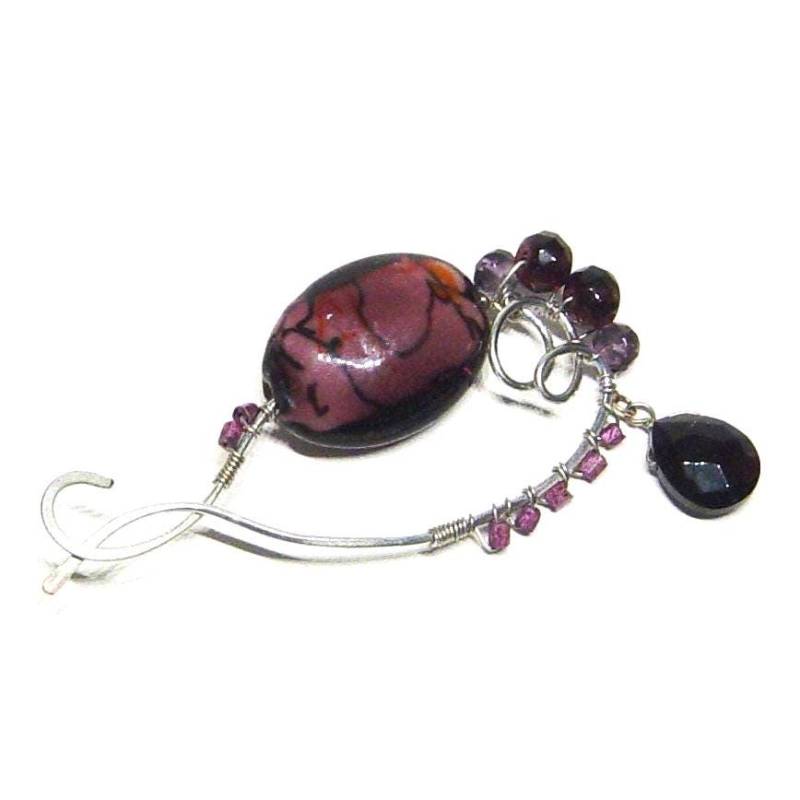 Silberdraht Brosche Lila Lampwork Glas - & Kristallperlen von novelknitsdlm