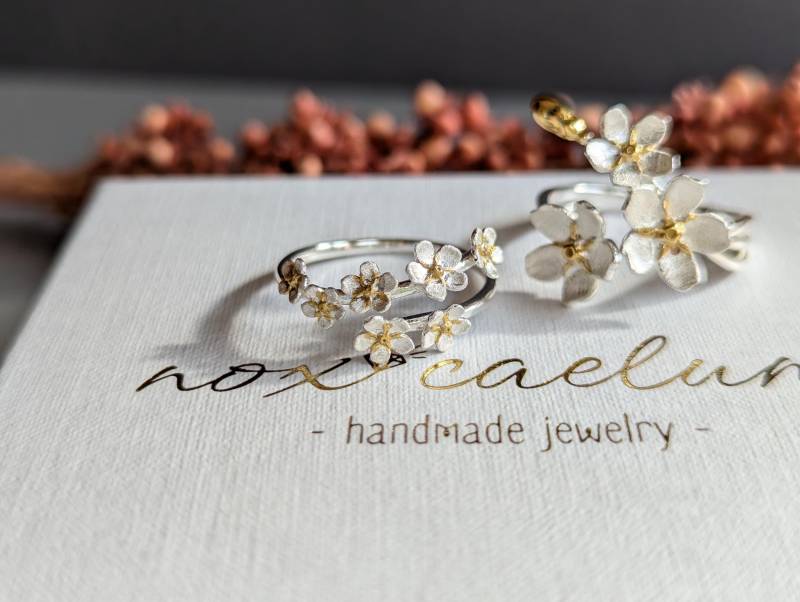 Nox Caelum | Sterling Silber Kirschblüten Ring, Sakura Ring Aus Silber, Vergissmeinnicht Blumenliebhaber Schmuck, Geschenk von noxcaelumDesign
