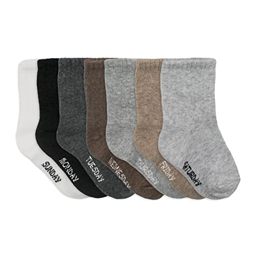 noxx Baumwolle 7 Paar Baby Socken für Neugeborene Säugling 0-6 Monate bis 4 Jahre | Wochentage Socken mit Griffen | Jungen Mädchen Kindersocken Kleinkind Socken (Schwarz - Weiss, 3-4 Jahre) von noxx