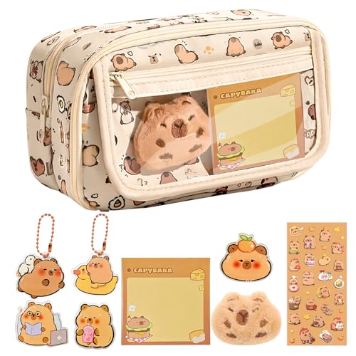 Capybara Federmäppchen, Mehrschichtige Federmäppchen mit Großem Fassungsvermögen, mit Capybara-Puppen-Schlüsselanhänger Broschen-Aufklebern, Abnehmbares 2-in-1-Federmäppchen mit Reißverschluss Capybara Federmäppchen, Mehrschichtige Federmäppchen mit Großem Fassungsvermögen, mit Capybara-Puppen-Schlüsselanhänger Broschen-Aufklebern, Abnehmbares 2-in-1-Federmäppchen mit Reißverschluss von nplaseta