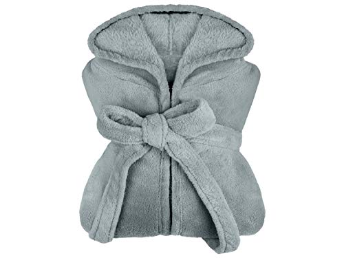 npluseins extra weicher Kapuzen-Bademantel aus Kuschelfleece - in modernen Farben und verschiedenen Größen - Unisex & wadenlang, L, grau von npluseins