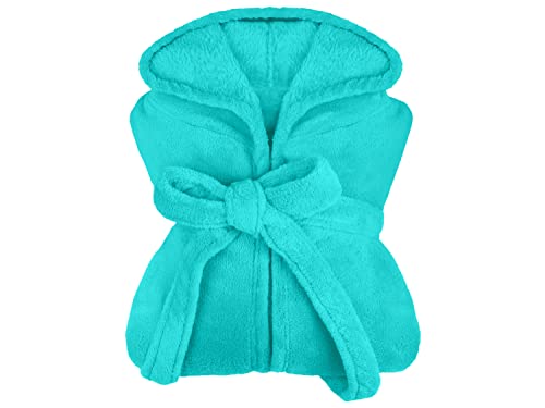 npluseins extra weicher Kapuzen-Bademantel aus Kuschelfleece - in modernen Farben und verschiedenen Größen - unisex & wadenlang, L, türkis von npluseins
