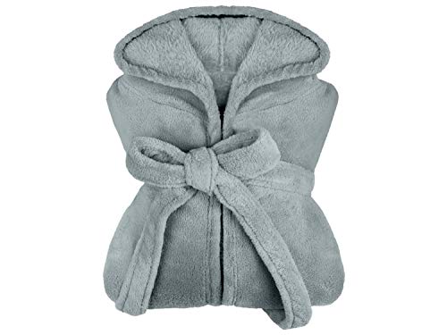 npluseins extra weicher Kapuzen-Bademantel aus Kuschelfleece - in modernen Farben und verschiedenen Größen - Unisex & wadenlang, M, grau von npluseins