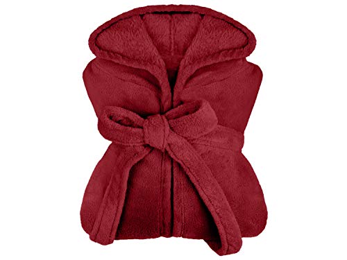 npluseins extra weicher Kapuzen-Bademantel aus Kuschelfleece - in modernen Farben und verschiedenen Größen - Unisex & wadenlang, XL, Burgund von npluseins