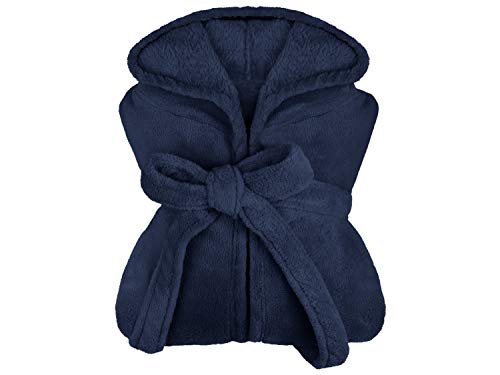 npluseins extra weicher Kapuzen-Bademantel aus Kuschelfleece - in modernen Farben und verschiedenen Größen - Unisex & wadenlang, XL, Marine von npluseins
