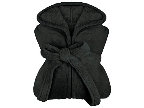 npluseins extra weicher Kapuzen-Bademantel aus Kuschelfleece - in modernen Farben und verschiedenen Größen - unisex & wadenlang, XL, schwarz von npluseins