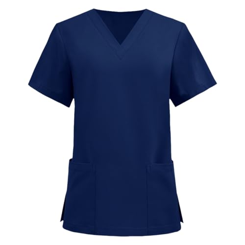 nsiaot Damen Sommer Schlupfkasack Casual Kurzarm Tshirt V-Ausschnitt Kasacks Pflege Farbblock Einfarbig Schlupfjacke Baumwolle Pflege Arbeitskleidung Altenpflege Medizinische Oberteile Shirts von nsiaot