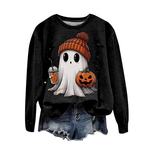 nsiaot Halloween Kürbis Sweatshirts Frauen Lustige Geist Grafik Sweatshirt Spooky Season Party Pullover Sweater Herbst Pullover Top Halloween Druck Karneval Oberteil von nsiaot