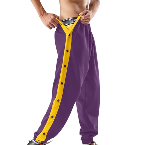 nsiaot Herren Trainingshose mit seitlicher Knopfleiste zum öffnen Button Up Sporthose Freizeithose Jogginghose Herrenhose Weitem Bein und Farbblock Jacquard Knöpfen Sweatpants Baumwolle Gestrickter von nsiaot