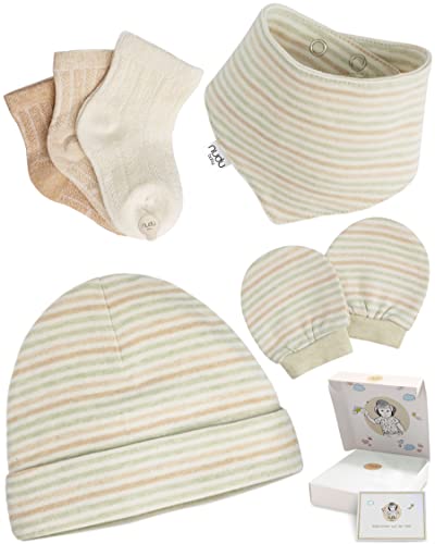 nudu - Baby Geschenkset - Mütze - Lätzchen - Socken - Handschuhe - 100% Bio - Baumwolle - Geschenke zur Geburt - Mädchen - Junge - Rainbow von nudu