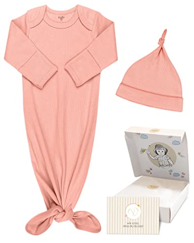 nudu Baby - Strampler und Mütze zum zuknoten - aus BIO Baumwolle -Geschenk zur Geburt für neugeborene + Geschenkkarte - für 0-3 Monate - Rosa von nudu