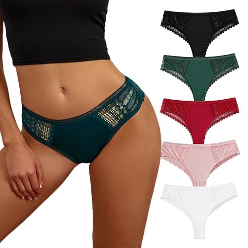 nulala Strings Tangas Für Damen Unterhosen Spitze Unterwäsche Frauen Underwear Weich Seamless Slips Set Womens Underwear Stretchy Atmungsaktive 5er Pack von nulala