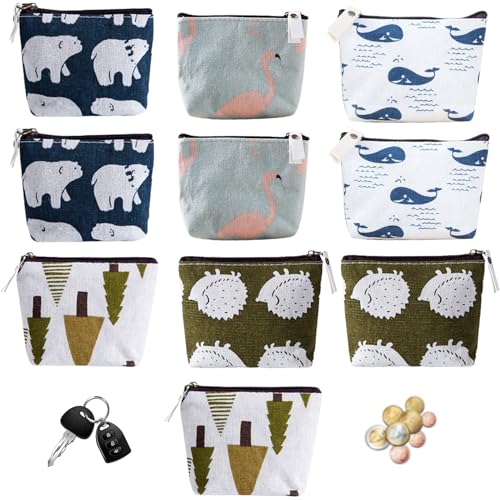 Mini Geldbeutel Täschchen 10 Stück Canvas kleine Täschchen mit Reißverschluss Segeltuch Kosmetiktasche Münzbeutel Kosmetikbeutel Schminktasche Münztaschen für Schlüsselanhänger Münzen Geldkarten von nuluxi