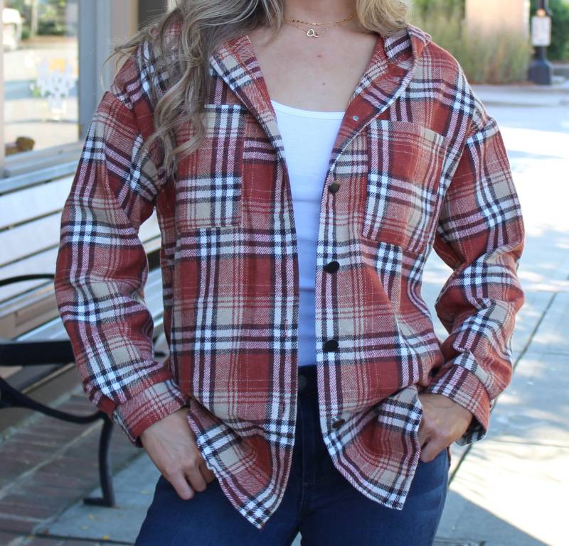 Herbst Flanell Button-Down-Kapuzen-Hemd-Mantel, Kleidung Für Frauen, Kariertes Button-Down-Hemd/Und Winter-Hemd Hemd-Jacke von numagirls