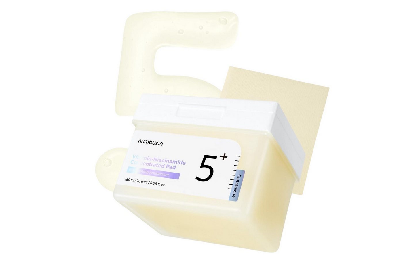 numbuzin Toner No.5 Vitamin-Niacinamide Concentrated Pad, 70 Pads/180 ml Gesichtspflege gegen Pigmentflecken, mit 5 % Niacinamid, Tranexamsäure & Glutathion, feuchtigkeitsspendend, für alle Hauttypen von numbuzin