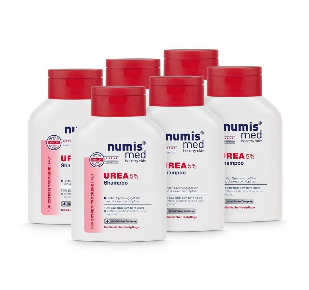 numis med Haarshampoo Haar Shampoo 5% Urea - Hautberuhigendes Haarshampoo vegan 6x 200 ml, 6-tlg. von numis med