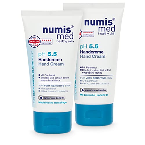 numis med Handcreme ph 5.5-2er Pack Hautberuhigende Hand Creme für sehr empfindliche & sensible Hände - vegane Hautpflege ohne Silikone, Parabene & Mineralöl (2x 75 ml) von numis med