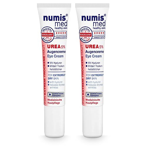 numis med 2x Hyaluron Augencreme mit Soforteffekt 15 ml - Augen Creme vegan mit 5% Urea für Frauen & Männer - Augencreme gegen Falten bei trockener Haut - Augenpflege Damen, Augen Anti Aging von numis med