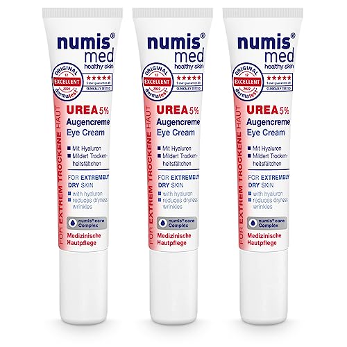 numis med 3x Hyaluron Augencreme mit Soforteffekt 15 ml - Augen Creme vegan mit 5% Urea für Frauen & Männer - Augencreme gegen Falten bei trockener Haut - Augenpflege Damen, Augen Anti Aging von numis med