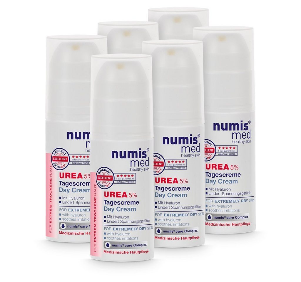 numis med Tagescreme Tagescreme 5% Urea - vegane Gesichtscreme - Gesicht Creme 6x 50 ml, 6-tlg. von numis med