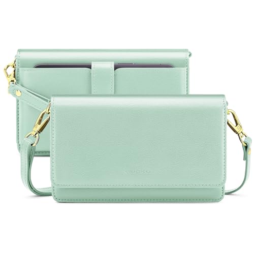 nuoku Crossbody Bag Damen Leder, Handytasche Zum Umhängen Damen, Kleine Umhängetasche Damen mit Verstellbarem, Abnehmbarem Schultergurt und Funktionelle Fächer (Grün) von nuoku