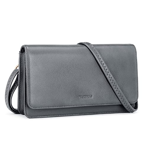 nuoku Crossbody Tasche für Damen, Handy Geldbörse Geldbörsen PU Leder Schultertasche Kleine Schultertaschen, Eisengrau von nuoku