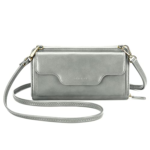 nuoku Crossbody-Taschen für Frauen, Handgelenk-Geldbörsen für Frauen, kleine Clutch-Geldbörsen für Frauen, Handy-Geldbörse, RFID-Geldbörse, 02 - Grau von nuoku