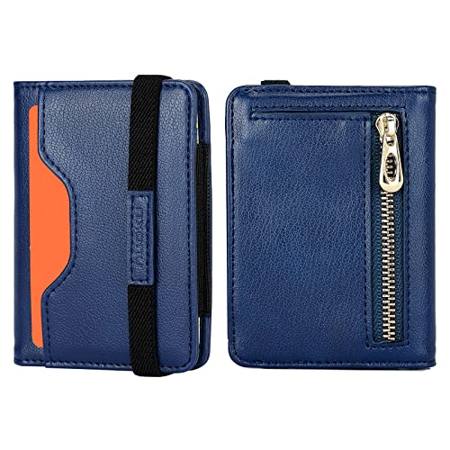 nuoku Geldbörse Herren Klein mit Münzfach, Leder Kleines Portemonnaie Herren, Bifold Portmonee Herren Slim mit Ausweisfenster und elastischem Kartenfach, maximal 9 Karten von nuoku