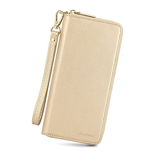 nuoku Geldbörse für Frauen Kreditkartenhalter Handy Geldbörse Sofa PU Leder Geldbörse mit RFID-blockierendem Clutch-Armband, Gold von nuoku